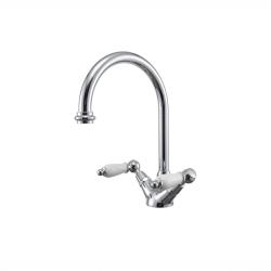 PB Classic Kitchen Faucet with Round Spout and White Handles, Chrome 1208972852