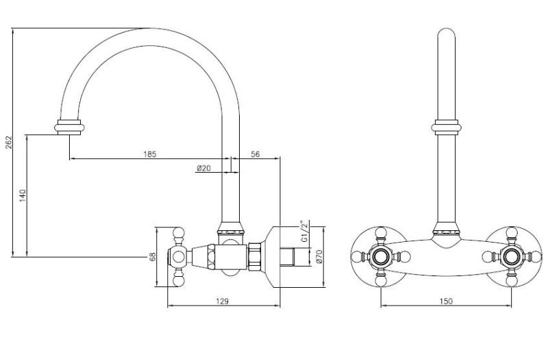 PB Retro Kitchen Faucet, Wall-Mounted, Round Spout, Chrome 1208972854