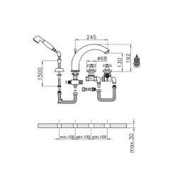 Huber Croisette 4-otworowa bateria wannowa Termostatyczna Chromowana CST7601021