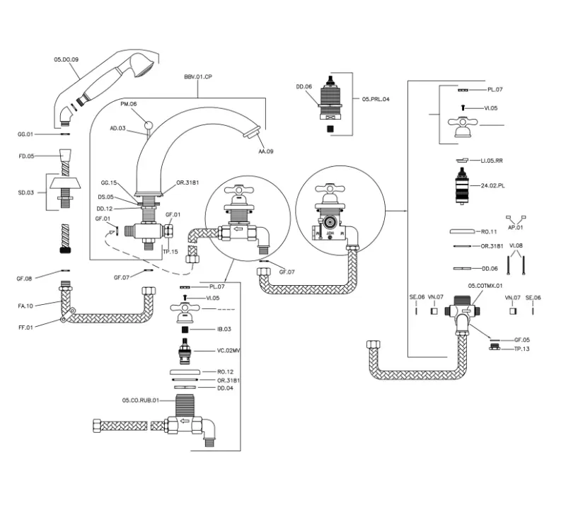 Huber Croisette 4-otworowa bateria wannowa Termostatyczna Chromowana CST7601021