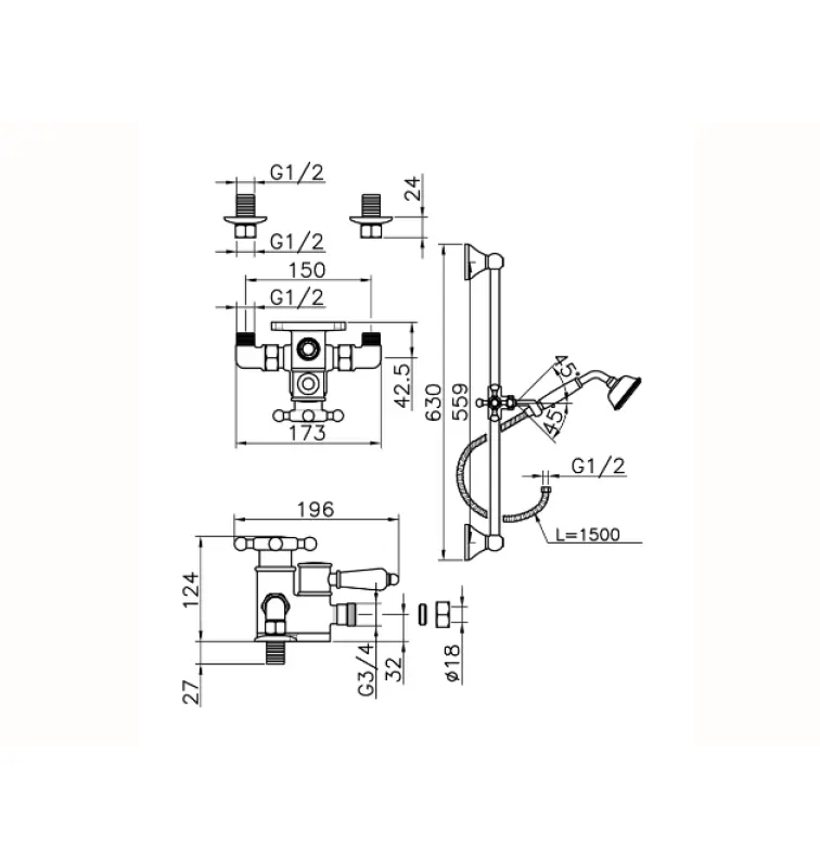 Huber Victorian Termostatyczny Zestaw Prysznicowy RVS 190R.VT01H.AC