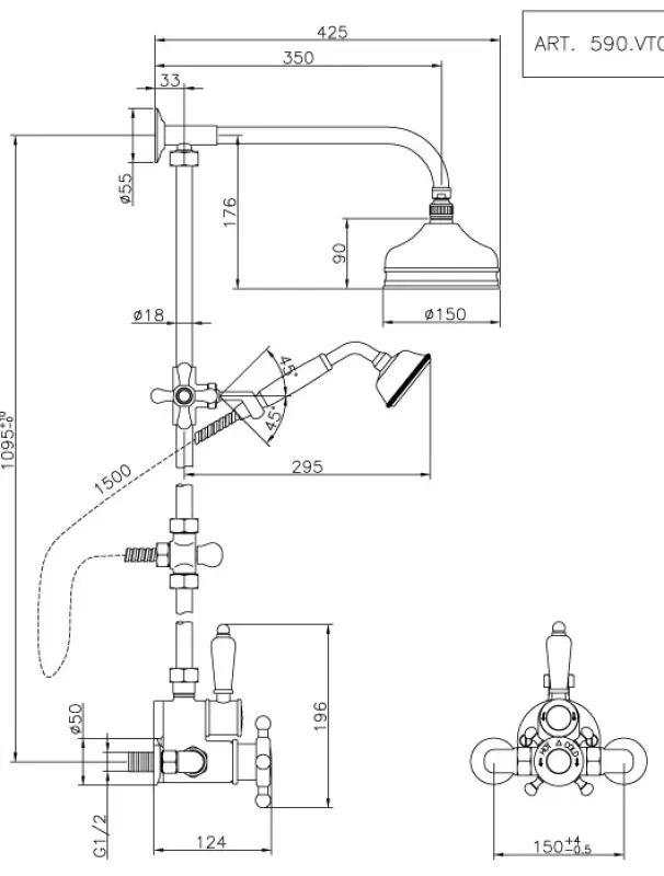 Huber Victorian Termostatyczny Zestaw Prysznicowy 15cm Chrom 5698