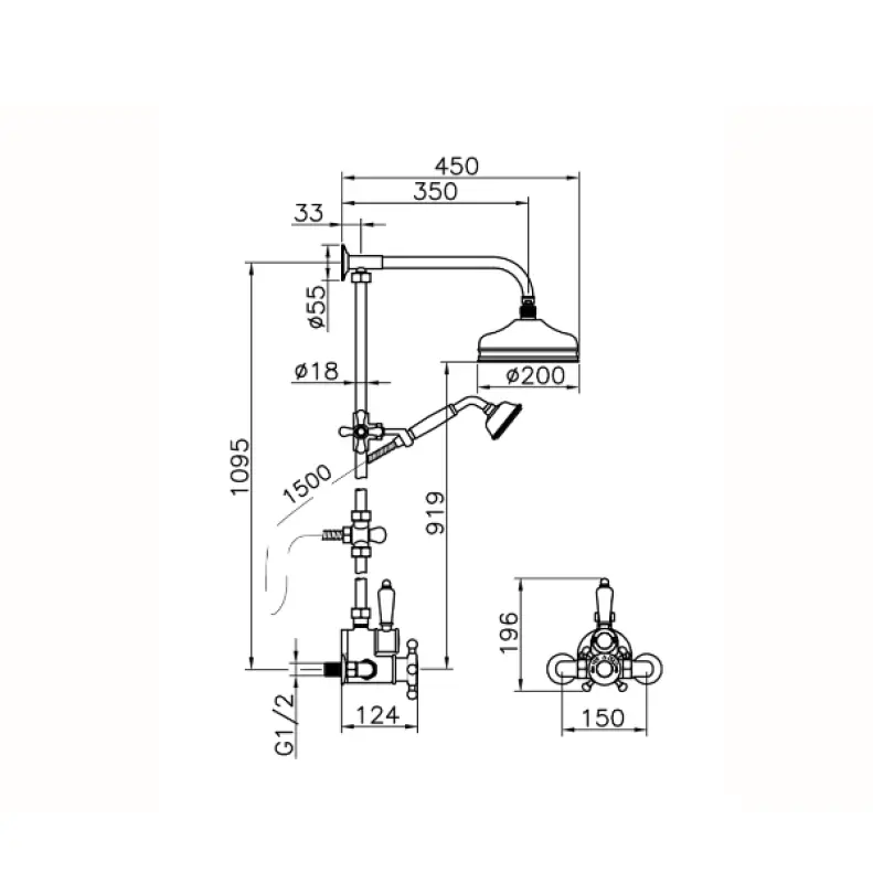 Huber Victorian Termostatyczny Zestaw Prysznicowy 20cm Chrom 590.VT21H.CR