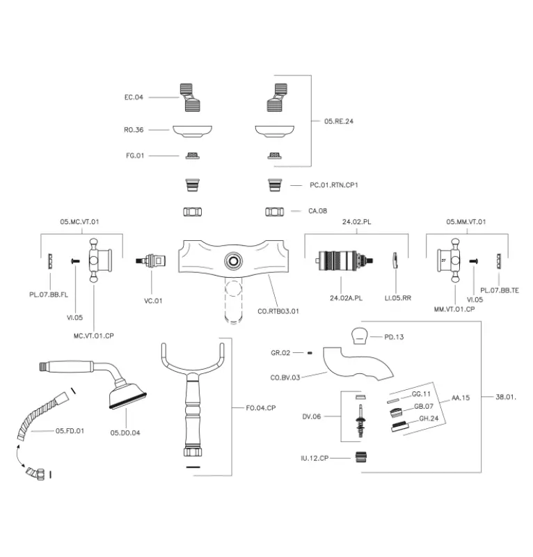 Huber Victorian Termostatyczna Bateria Wannowa z Zestawem Prysznicowym Chrom VTT3301021