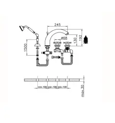 Huber Victoriaanse 4-gats Thermostatische Badkraan met Douchegarnituur Chroom VTT7601021