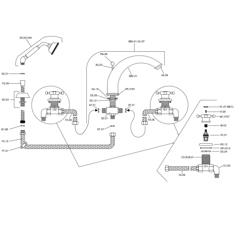 Huber Victorian 4-otworowa bateria wannowa z zestawem prysznicowym chrom VT00026021