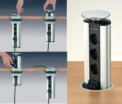 EVOline Port 3 Wysuwane gniazdo z uziemieniem, srebrna pokrywa