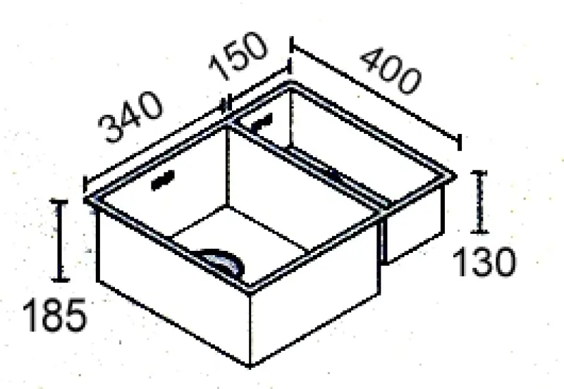 ABK Baronga półtorakomorowy, 1,5 zlew ze stali nierdzewnej 34x40+15x40cm podwieszany BAR3415f